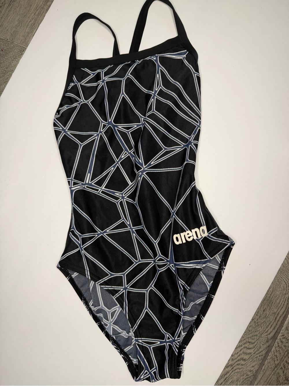 Arena Black One-Piece Swimsuit with White Geometric Print